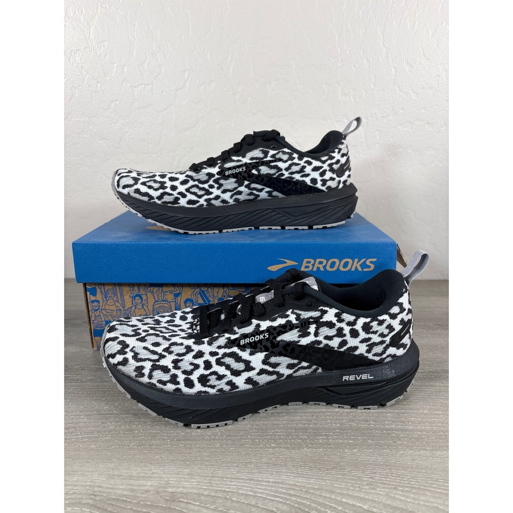 Brooks Revel 5 Womens Running Shoes Leopard Print Black White 7.5